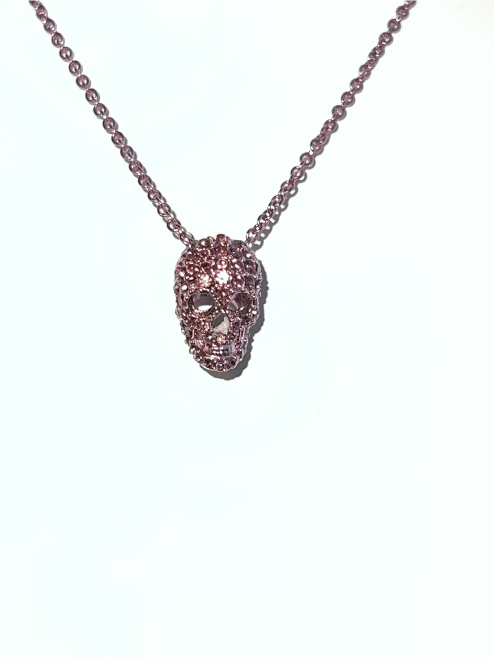 Rose Gold Tone Crystal Skull Pendant Necklace - Women Jewelry